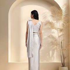 Stylum Women's Grey Party Wear Belted Ready To Wear Satin Saree (SRWILSONGREY)