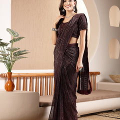 Stylum Women's Wine Party Wear Fancy Lycra Shimmer Ready To Wear Saree (SRWINESPARK)