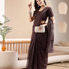 Stylum Women's Wine Party Wear Fancy Lycra Shimmer Ready To Wear Saree (SRWINESPARK)