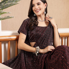 Stylum Women's Wine Party Wear Fancy Lycra Shimmer Ready To Wear Saree (SRWINESPARK)