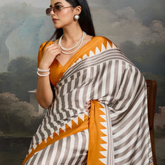Stylum Women's Yellow Ajrakh Printed Modal Satin Saree With Unstitched Blouse Piece (SRYELLOWBORIL)