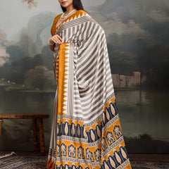 Stylum Women's Yellow Ajrakh Printed Modal Satin Saree With Unstitched Blouse Piece (SRYELLOWBORIL)
