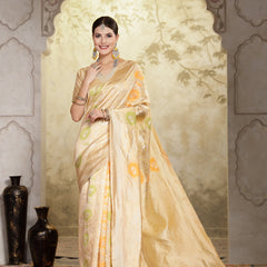 Stylum Women's Beige Paisley Woven Zari Border Silk Saree (SRZOHRABEIGE)