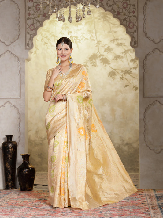 Stylum Women's Beige Paisley Woven Zari Border Silk Saree (SRZOHRABEIGE)