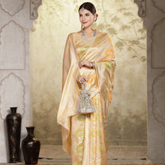 Stylum Women's Beige Paisley Woven Zari Border Silk Saree (SRZOHRABEIGE)