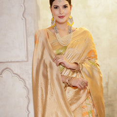 Stylum Women's Beige Paisley Woven Zari Border Silk Saree (SRZOHRABEIGE)