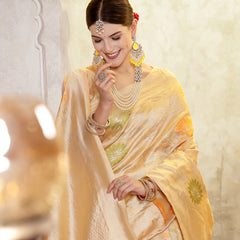 Stylum Women's Beige Paisley Woven Zari Border Silk Saree (SRZOHRABEIGE)