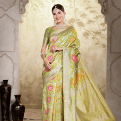 Stylum Women's Mehandi Green Paisley Woven Zari Border Silk Saree (SRZOHRAMEHANDI)