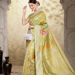 Stylum Women's Mehandi Green Paisley Woven Zari Border Silk Saree (SRZOHRAMEHANDI)