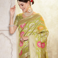 Stylum Women's Mehandi Green Paisley Woven Zari Border Silk Saree (SRZOHRAMEHANDI)