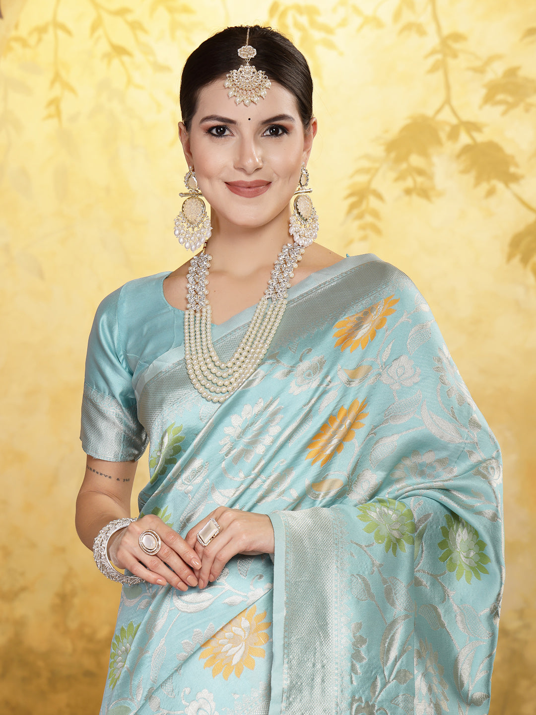 Stylum Women's Turquoise Paisley Woven Zari Border Silk Saree (SRZOHRATURQ)