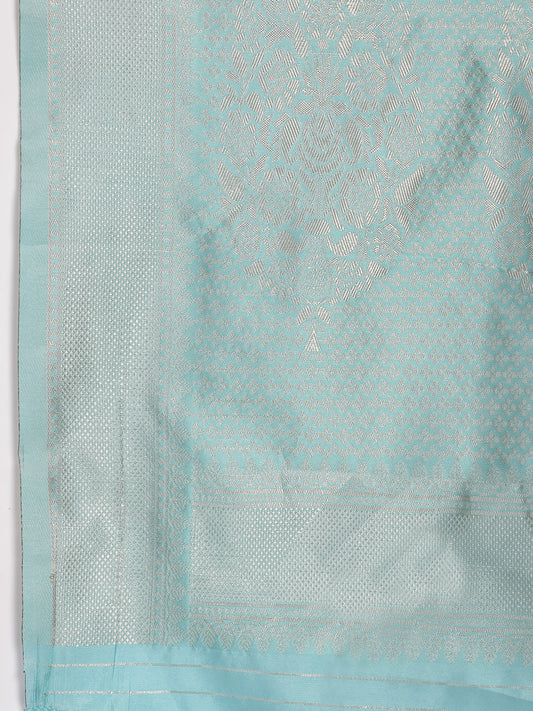 Stylum Women's Turquoise Paisley Woven Zari Border Silk Saree (SRZOHRATURQ)