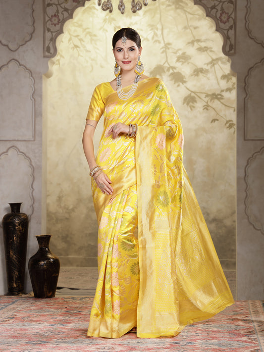 Stylum Women's Yellow Paisley Woven Zari Border Silk Saree (SRZOHRAYELLOW)