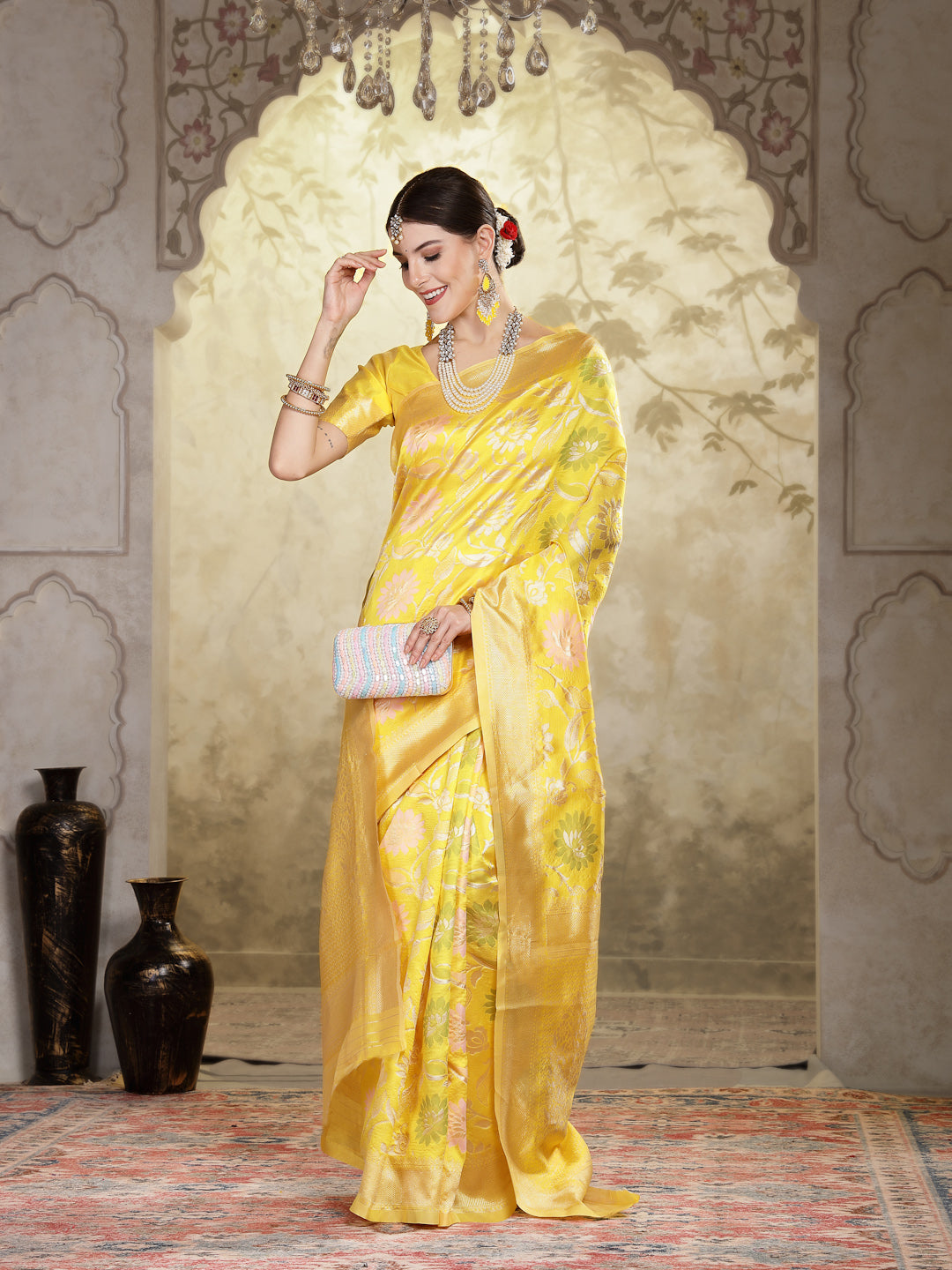 Stylum Women's Yellow Paisley Woven Zari Border Silk Saree (SRZOHRAYELLOW)