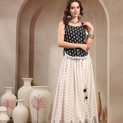 Stylum Women's Black Ethnic Printed Rayon Short Peplum Top With Skirt Co-Ord Set (STBLACKFANTASY)