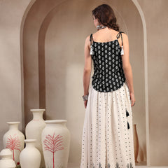 Stylum Women's Black Ethnic Printed Rayon Short Peplum Top With Skirt Co-Ord Set (STBLACKFANTASY)