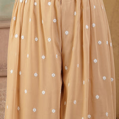 Stylum Women's Beige Jacket Style Party Wear Georgette Crop Top Palazzo Dupatta Co-ord Set (STDBEIGEARAVALI)