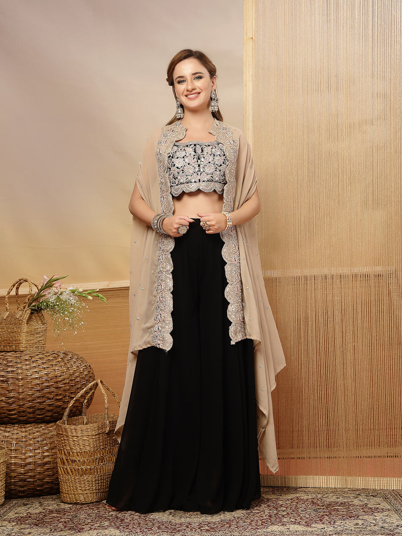 Stylum Women's Black Solid & Embroidered Crape Silk Co-Ord Set (STDBLACKKOPAR)