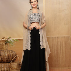 Stylum Women's Black Solid & Embroidered Crape Silk Co-Ord Set (STDBLACKKOPAR)