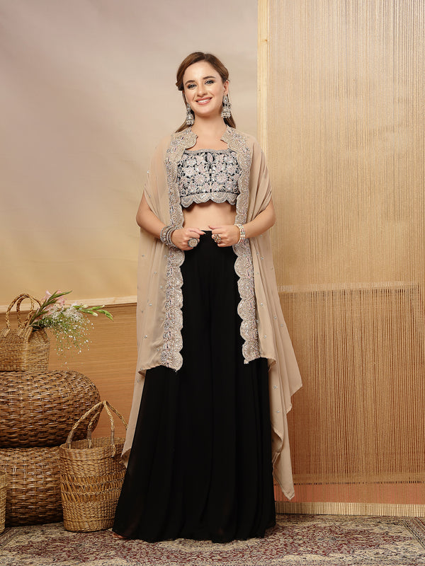 Stylum Women's Black Solid & Embroidered Crape Silk Co-Ord Set (STDBLACKKOPAR)