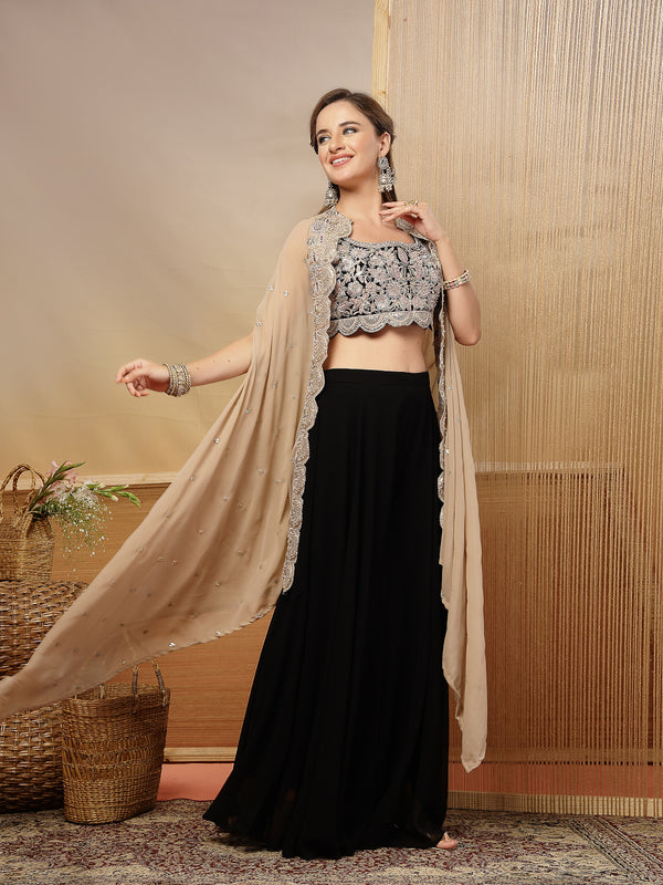 Stylum Women's Black Solid & Embroidered Crape Silk Co-Ord Set (STDBLACKKOPAR)