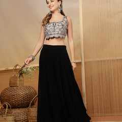 Stylum Women's Black Solid & Embroidered Crape Silk Co-Ord Set (STDBLACKKOPAR)