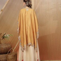 Stylum Women's Cream Bandhani Printed & Embroidered Crape Silk Co-Ord Set (STDCREAMTOPIC)