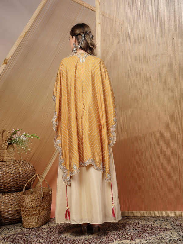 Stylum Women's Cream Bandhani Printed & Embroidered Crape Silk Co-Ord Set (STDCREAMTOPIC)