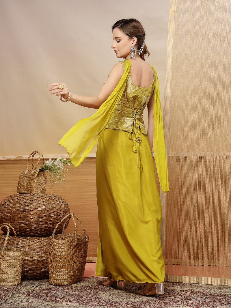 Stylum Women's Mustard Solid & Embroidered Organza Co-Ord Set (STDMUSTHAZEL)