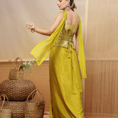 Stylum Women's Mustard Solid & Embroidered Organza Co-Ord Set (STDMUSTHAZEL)