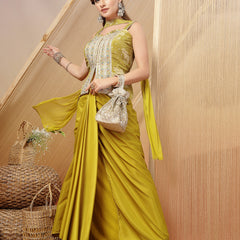 Stylum Women's Mustard Solid & Embroidered Organza Co-Ord Set (STDMUSTHAZEL)