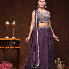 Stylum Women's Purple Embroidered Georgette Lehenga & Blouse with Dupatta (STDPURPLEMICHAEL)
