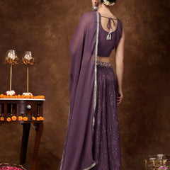 Stylum Women's Purple Embroidered Georgette Lehenga & Blouse with Dupatta (STDPURPLEMICHAEL)