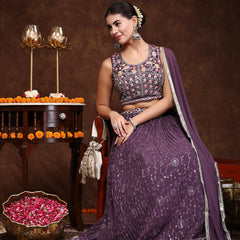 Stylum Women's Purple Embroidered Georgette Lehenga & Blouse with Dupatta (STDPURPLEMICHAEL)