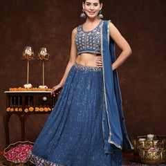 Stylum Women's Royal Embroidered Georgette Lehenga & Blouse with Dupatta (STDROYALMICHAEL)