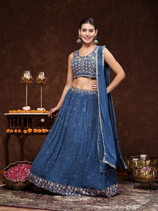 Stylum Women's Royal Embroidered Georgette Lehenga & Blouse with Dupatta (STDROYALMICHAEL)