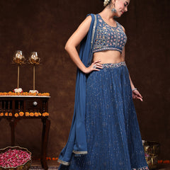 Stylum Women's Royal Embroidered Georgette Lehenga & Blouse with Dupatta (STDROYALMICHAEL)