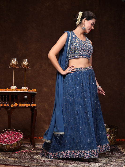 Stylum Women's Royal Embroidered Georgette Lehenga & Blouse with Dupatta (STDROYALMICHAEL)