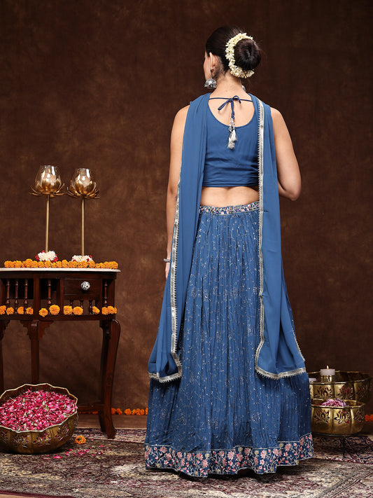 Stylum Women's Royal Embroidered Georgette Lehenga & Blouse with Dupatta (STDROYALMICHAEL)