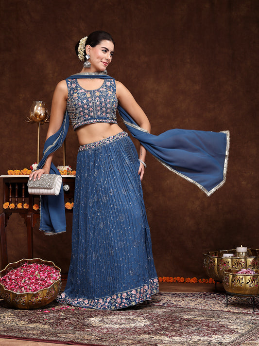 Stylum Women's Royal Embroidered Georgette Lehenga & Blouse with Dupatta (STDROYALMICHAEL)