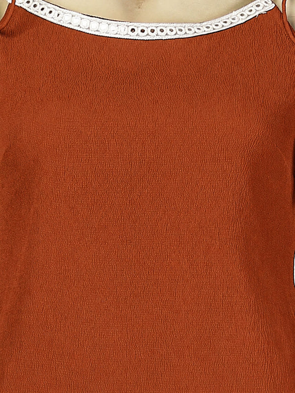 Stylum Women's Rust Solid Crepe Skirt Top With Dupatta Set (STDRUSTELITE)