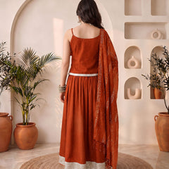 Stylum Women's Rust Solid Crepe Skirt Top With Dupatta Set (STDRUSTELITE)