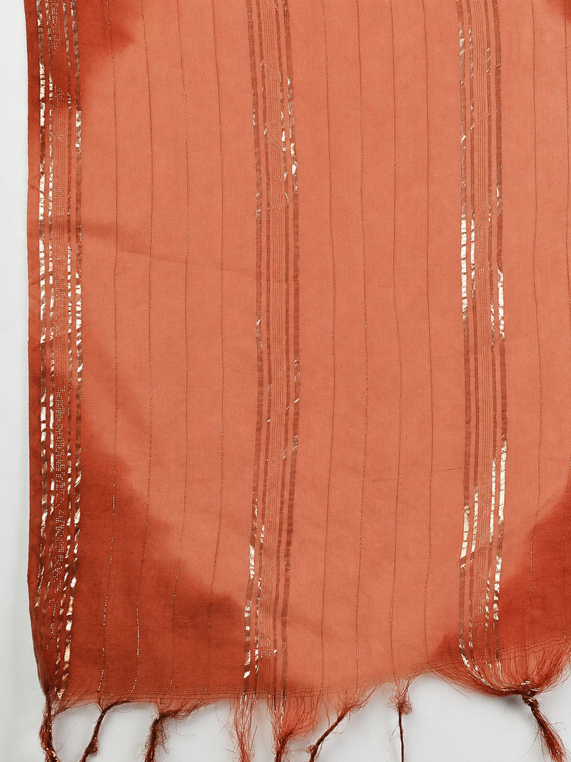 Stylum Women's Rust Solid Crepe Skirt Top With Dupatta Set (STDRUSTELITE)
