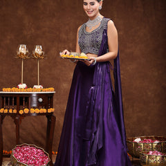 Stylum Women's Wine Jimmy Choo Lehenga & Blouse with Dupatta (STDSELENAWINE)