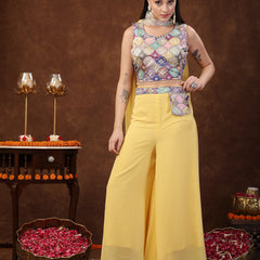 Stylum Women's Yellow Embellished Party Wear Georgette Palazzo & Blouse with Dupatta (STDYELLOWPOKKY)
