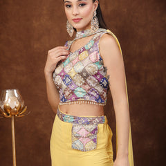 Stylum Women's Yellow Embellished Party Wear Georgette Palazzo & Blouse with Dupatta (STDYELLOWPOKKY)