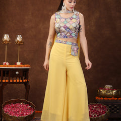 Stylum Women's Yellow Embellished Party Wear Georgette Palazzo & Blouse with Dupatta (STDYELLOWPOKKY)