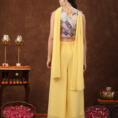 Stylum Women's Yellow Embellished Party Wear Georgette Palazzo & Blouse with Dupatta (STDYELLOWPOKKY)