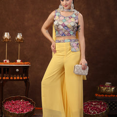 Stylum Women's Yellow Embellished Party Wear Georgette Palazzo & Blouse with Dupatta (STDYELLOWPOKKY)