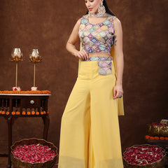 Stylum Women's Yellow Embellished Party Wear Georgette Palazzo & Blouse with Dupatta (STDYELLOWPOKKY)